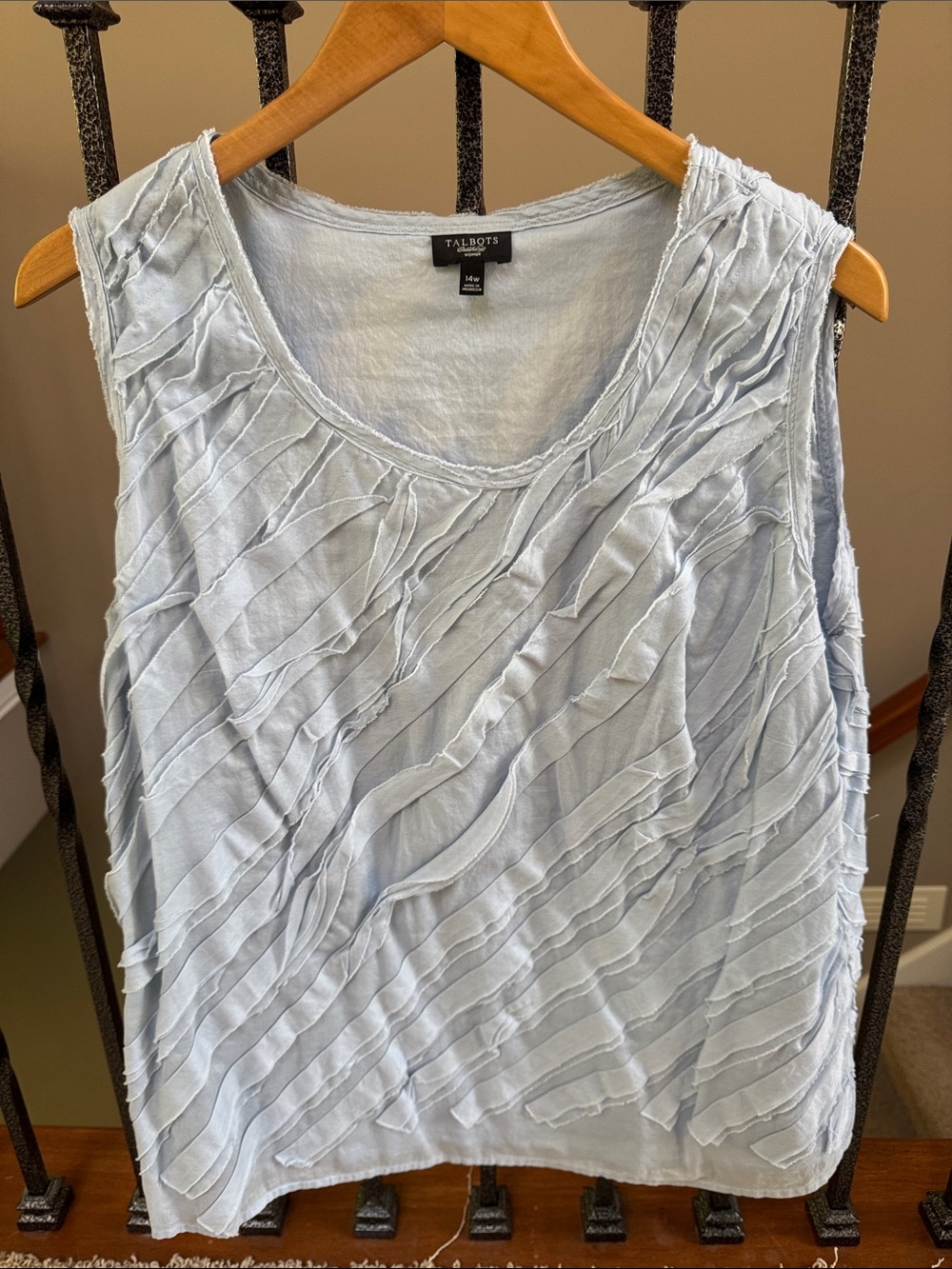 Talbots Pale Blue Ruffle-Striped Sleeveless Blouse